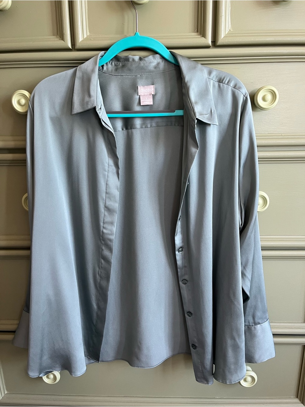 Chico's Sage Green/Grey Satin Blouse